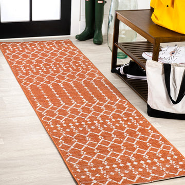 Ourika Moroccan Geometric Textured Weave Indoor/outdoor Runner Rug